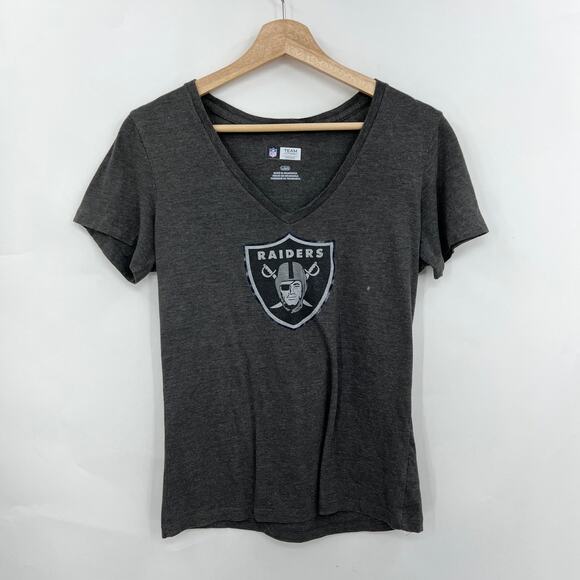 Raiders Tee Shirt T-Shirt Women's LARGE Gray Short Cap Sleeve NFL Team Apparel - Picture 1 of 7